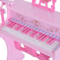 Qaba 37-Key Kids Princess Electronic Piano Toddler Toy Keyboard with Stool, MP3, Record, Light and Microphone for 3 years+, Pink(m-10)