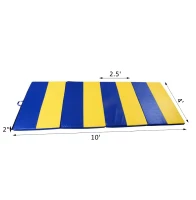 Soozier 4' x 10' x 2" PU Leather Tumbling Gymnastics Mat - Blue / Yellow Stripe(m-3)