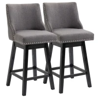 HOMCOM 28" Swivel Bar Height Bar Stools Set of 2, Armless PU Leather Upholstered Barstools Chairs with Nailhead Trim and Wood Legs, Dark Grey(m-1)