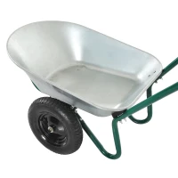 Outsunny 2 Cubic Feet Two Wheel Metal Wheelbarrow - Silver/Green(m-4)