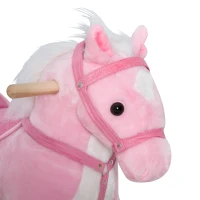 Qaba Kids Ride on Walking Horse Pony Plush Walking Animal with Wheels and Realistic Sounds for 3 Years Old Children - Pink(m-10)