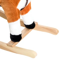 Qaba Kids Plush Toy Rocking Horse, Wooden Ride-on Chair, Plush Animal Rocker with Realistic Sounds and Moving Tail for Toddlers, Brown(m-14)