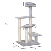 PawHut 40" 5-Level Revolving Stair Cat Tree Scratcher Climbing Activity Tower with Play Center and Resting Perch - Gray(m-3)