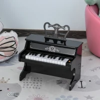 Qaba Kids Mini Piano Toy with 25 Keys Simulated Piano Sound, a Realistic Piano Look, &  Side Book Holder, Black(m-2)