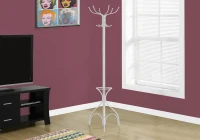 Monarch 70" 12-Hook Metal Coat Tree Hanger Rack with Umbrella Holder - White Finish(m-2)