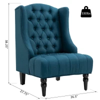 HOMCOM Linen Fabric Button Tufted Wingback Accent Chair with Thick Padded Cushioned Seats and Wooden Legs for Living Room and Bedroom, Dark Blue(m-3)