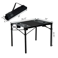 Outsunny Outdoor Folding Camping Table with Cup Holders - Black(m-4)
