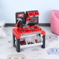 Qaba Kids Tool Workbench, Pretend Play Construction Workshop with 46 Realistic Toy Tools for Kids Ages 3 years(m-2)