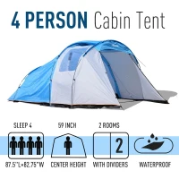 Outsunny 2-4 Person Waterproof Folding Family Camping Tent Outdoor Hiking Sleeping Dome Shelter w/ Front Porch(m-4)