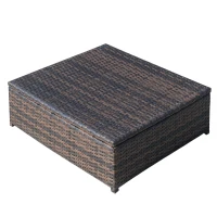 Outsunny Outdoor Patio Loveseat Set, 3 Piece PE Wicker Furniture with 2 Seats, Built-in Table, 2 Ottoman Storage Bins, All-Weather Reclining Lounge, Cushions, Brown(m-10)