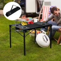 Outsunny Outdoor Folding Camping Table with Cup Holders - Black(m-3)