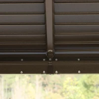 Outsunny 10' x 12' Hardtop Gazebo with Curtains and Netting, Permanent Pavilion Metal Roof Gazebo Canopy with Aluminum Frame and Top Hook, for Garden, Patio, Deck, Backyard, Brown(m-16)