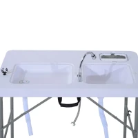 Outsunny 40" Portable Camping Table with Faucet Folding Easy-Clean Camping Table with Dual Water Basins(m-14)