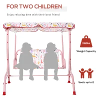 Outsunny Kids Porch Swing, Outdoor 2-Seat Patio Chair, Toddler Glider with Adjustable Canopy, Seat Belt for Garden Backyard Rabbit Pattern(m-4)