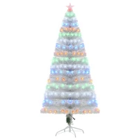 HOMCOM 6ft Tall Fir Artificial Christmas Tree with Realistic Branches, 230 Multi-Color Fiber Optic LED Lights and 230 Tips, White(m-11)