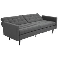HOMCOM Linen Fabric Convertible Sofa Bed with Button Tufted Back Design, Adjustable Angles and Wood Legs, Grey(m-12)