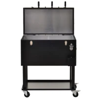 Outsunny Patio 65L Rolling Cooler Cart with Foosball Tabletop - Ice Beverage Chest for Outdoor Parties and Events(m-9)