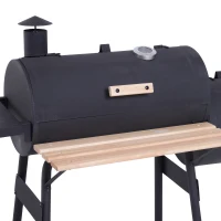 Outsunny Charcoal BBQ, Portable Grill with Wheels, All-in-One Grill, Side vent, Two Shelves and Metal Grating, Lit-Mounted Thermometer, Wooden Handle, for Outdoor Cooking, Black(m-9)