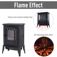 HOMCOM Freestanding Electric Fireplace Stove Space Heater Infrared Quartz LED  9.5" W 1500W Steel  Black(m-4)
