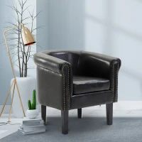 HomCom Faux Leather Traditional Club Armchair Smoking Chair - Dark Brown Black(m-2)