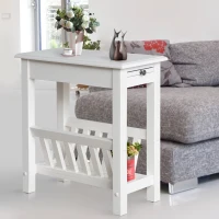 HomCom Modern 2-Tier Acacia Wood End Table Side Desk with Cup Holder and Lower Shelf - White(m-1)