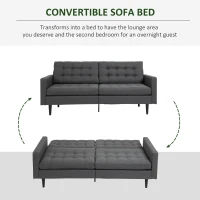 HOMCOM Linen Fabric Convertible Sofa Bed with Button Tufted Back Design, Adjustable Angles and Wood Legs, Grey(m-5)