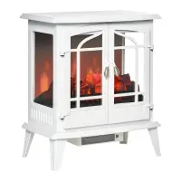 HOMCOM Electric Fireplace Heater, Freestanding Fireplace Stove with Realistic LED Log Flames and Overheating Safety Protection, 1400W, White(m-1)