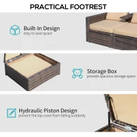 Outsunny Outdoor Patio Loveseat Set, 3 Piece PE Wicker Furniture with 2 Seats, Built-in Table, 2 Ottoman Storage Bins, All-Weather Reclining Lounge, Cushions, Brown(m-7)