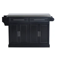 HOMCOM Rolling Kitchen Island with Storage, Portable Kitchen Cart with Stainless Steel Top, 2 Drawers, Spice, Knife and Towel Rack and Cabinets, Black(m-9)
