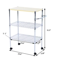 HomCom 32” Portable 3 Tier Rolling Kitchen Cart With 2 Wire Storage Shelves(m-4)