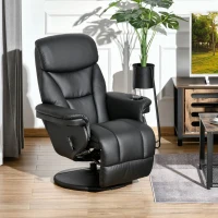HOMCOM Manual Recliner, Swivel Lounge Armchair with Side Pocket, Footrest and Cup Holder for Living Room, Black(m-2)