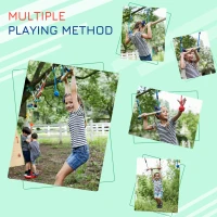 Outsunny 46' Ninja Warrior Obstacle Course, Slackline Monkey Bar & Climbing Rope for Kids with Gymnastic Rings, Swing, Climb Rope, and Travel Bag(m-5)