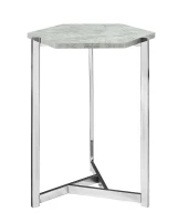 Monarch 24" Contemporary Hexagon-Shape Top Chrome Metal Base Side Accent End Table - Grey Cement-Look Finish(m-1)