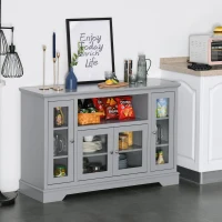 HOMCOM Sideboard Buffet Cabinet with Storage, Kitchen Cabinet Coffee Bar Cabinet with Glass Doors for Living Room, Kitchen, Grey(m-9)