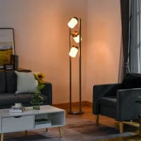 HOMCOM Floor Lamp, Modern Standing Light with 3 Rotating Lights for Living Room, Bedroom, Office, Silver(m-2)