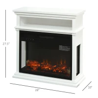 HOMCOM Electric Fireplace with Shelf, Storage Rack, Side Console Table, LED Log Flame, Auto Cut-Off, Remote Control, White(m-3)