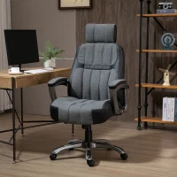 Vinsetto High-Back Home Office Chair 400lbs with Wide Seat, Linen PU High-Back Home Chair, Computer Desk Chair with Adjustable Height, Swivel Wheel, Black/Grey(m-2)