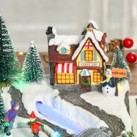 HOMCOM Christmas Village, Rotating Skating Pond Animated Winter Wonderland Set with Multicolored LED Light, Music, Fiber Optic, Battery-Operated Christmas Decoration(m-13)