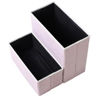 PawHut 2 Step Foldable Pet Stairs for Small Dogs Suede Fleece  16" L x 16" H Grey(m-7)