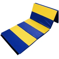 Soozier 4' x 10' x 2" PU Leather Tumbling Gymnastics Mat - Blue / Yellow Stripe(m-2)