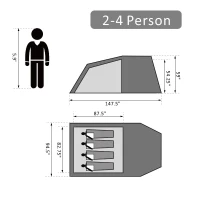 Outsunny 2-4 Person Waterproof Folding Family Camping Tent Outdoor Hiking Sleeping Dome Shelter w/ Front Porch(m-3)