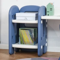 Qaba Kids Table and Chair Set, Activity Desk with Bookshelf & Storage for Study, Activities, Arts, or Crafts, Blue and White(m-9)