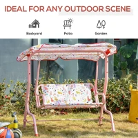 Outsunny Kids Porch Swing, Outdoor 2-Seat Patio Chair, Toddler Glider with Adjustable Canopy, Seat Belt for Garden Backyard Rabbit Pattern(m-6)