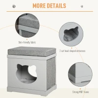 PawHut Wooden Cat Bed Cube House with Soft Padded Cushions, 2 Exterior Scratching Boards, & Interior Space, Grey(m-7)