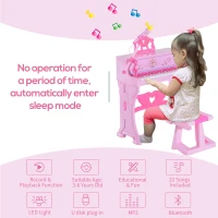 Qaba 37-Key Kids Princess Electronic Piano Toddler Toy Keyboard with Stool, MP3, Record, Light and Microphone for 3 years+, Pink(m-5)
