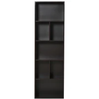 HOMCOM 5-Tier Contemporary Wood Bookcase with Open Storage Display Rack for Home, Office, and Study - Dark Coffee(m-7)