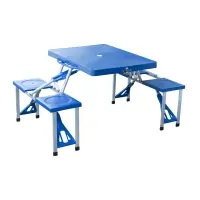 Outsunny 53" Camping Table and Chairs, Foldable with 4 seat Plastic Portable Compact Suitcase, Camping Table Set with Umbrella Hole, Blue(m-1)