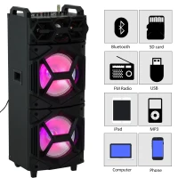 HomCom 37" 80 Watt Portable LED Wireless Bluetooth Compatible Dual Speaker Stereo with Wheels(m-6)