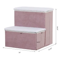PawHut 2 Step Foldable Pet Stairs for Small Dogs Suede Fleece  16" L x 16" H Grey(m-3)