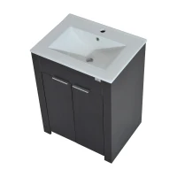 HomCom 24" Modern Full Size Ceramic Sink Vanity Storage Cabinet- Dark Coffee Woodgrain(m-5)
